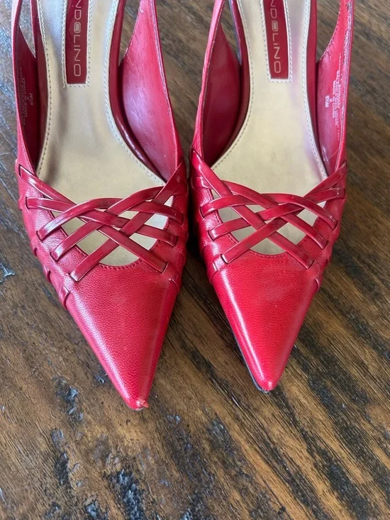 Bandolino VTG Y2K Red Leather Slingback Crossover Coquette Kitten Heels 5.5 - Picture 6 of 8